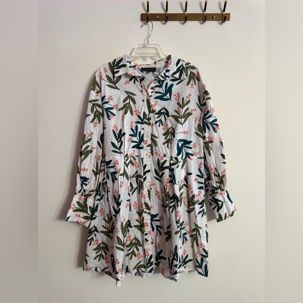 Eloquii Summer Pink Green Floral Print Dress Colorful Flutter Sleeve Sz 18 NWOT
